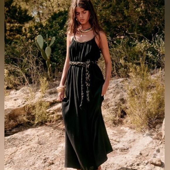 Sezane Sacha Organic Cotton Black Maxi Dress.